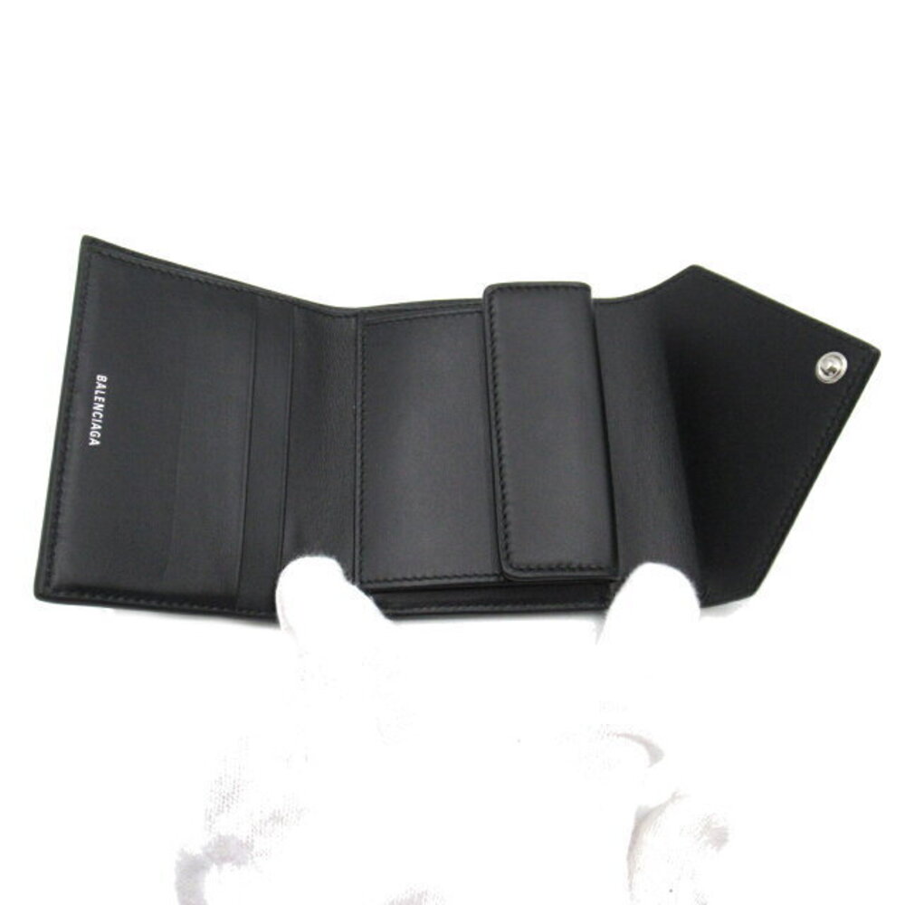 Balenciaga Tri Compact PAPIER Leather Calfskin Wallet Black fold - Picture 5 of 9